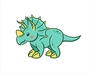 Cute triceratops in Asian kawaii style. Dinosaur, prehistoric lizard, mascot. Cartoon character Funny vector illustration for stickers, logo, mascot, isolated elements