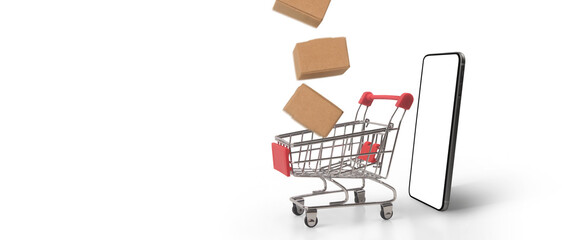 smartphone with shopping cart and a box © denphumi