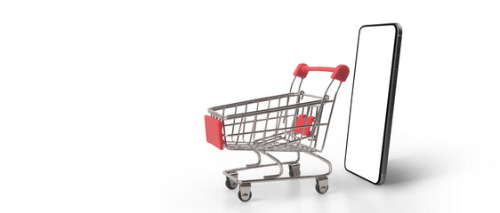 smartphone with shopping cart and a coin