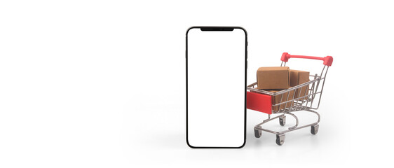 smartphone with shopping cart and a box