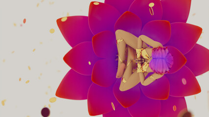 Fototapeta premium Goddess Lakshmi meditates and gives energy to wealth