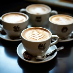 Artistic Latte Cups with Beautiful Foam Designs, Perfect for a Coffee Break