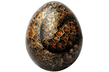 Unique dragon scale egg illustration, intricately detailed with brown scales and a glossy finish. Perfect for fantasy-themed designs and art.