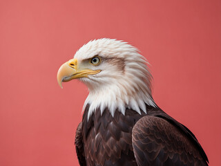 Obraz premium Majestic Bald Eagle on Pastel Red Background with Copy Space