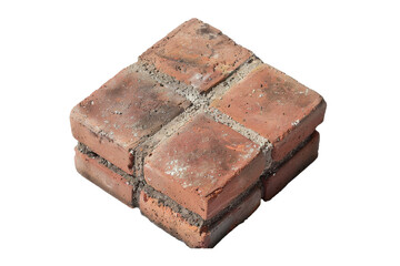 Close-up of weathered red bricks arranged in a square formation, isolated on a transparent background. Perfect for construction and architectural concepts.