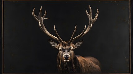 Red deer portrait with black background. 