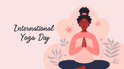 Obraz premium Illustration of peaceful meditation for International Yoga Day with serene background elements. Ideal for wellness and fitness promotions.