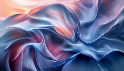 Fototapeta premium Elegant abstract background with smooth folds of silk fabric in shades of blue and pink creating a soft and fluid texture.
