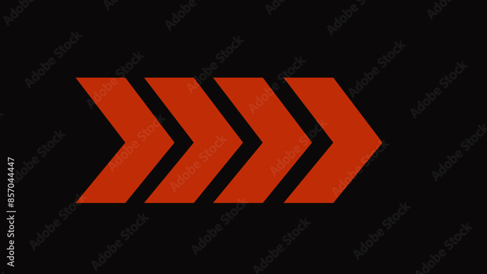 Poster red color or design images. right direction arrows symbols. warning striped arrow. safety type.isola