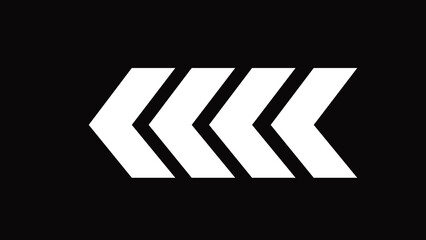 White color or design images. Left direction arrows symbols. Warning striped arrow. Safety type.Isolated on black background.