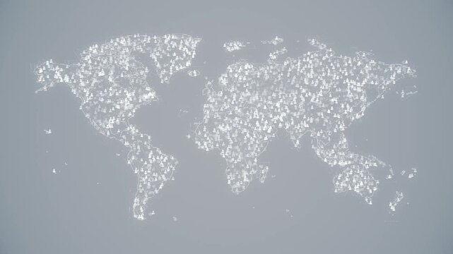 Social Network World Map. Planet and Many People in a Digital Online Environment. Tech White Background. Looped video.