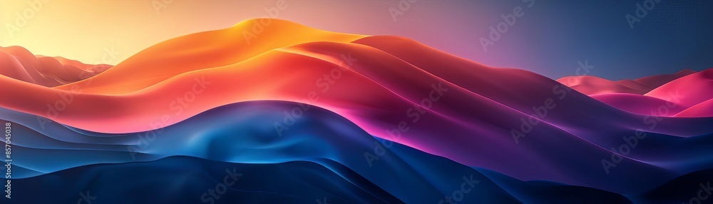 Poster vibrant abstract landscape with colorful waves and dynamic light effects, creating a surreal and cap
