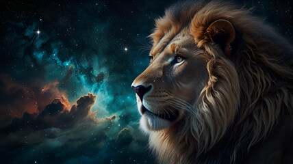 Fototapeta premium portrait of a lion in cosmic
