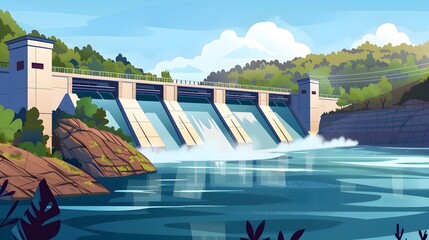 Picturesque Hydroelectric Dam in Serene Mountain Landscape