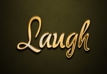 Old gold text effect of word Laugh with 3D glossy style Mockup.