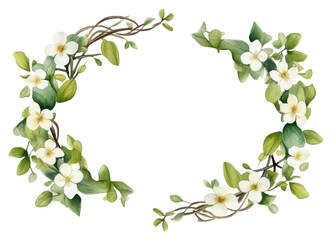 PNG Jasmine flowers frame wreath plant white background