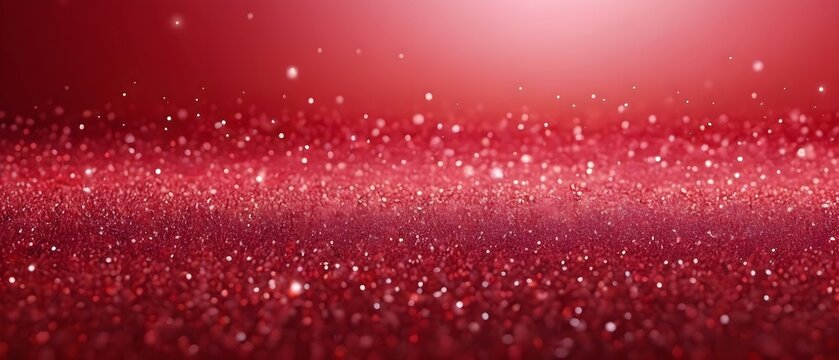 Magical red backdrop with glitter particles. Abstract shiny red design with lights and empty space for text