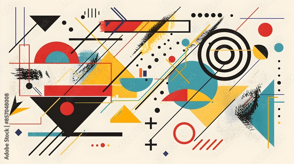 Poster vibrant abstract geometric artwork with colorful shapes and dynamic composition