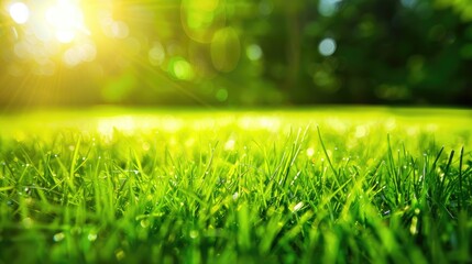 Green Grass background with sunlight outdoor 