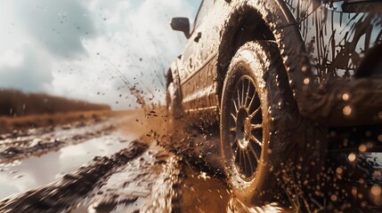 Rally racing car on dirt track, extreme sport activities theme, created with generative ai