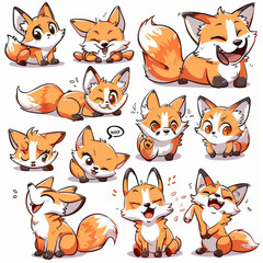 cheerful and cute foxemoji set of stickers