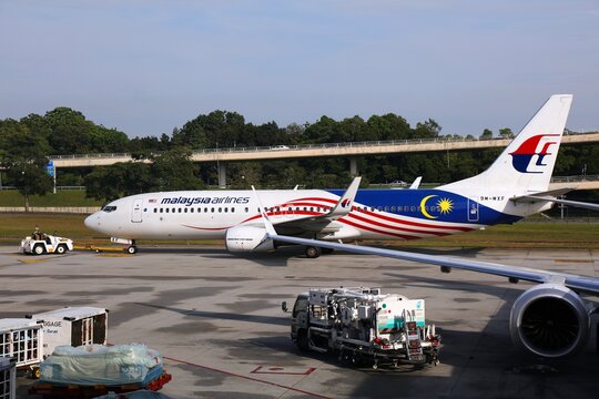 KUALA LUMPUR, MALAYSIA - MARCH 3, 2024: Malaysia Airlines Boeing 737-800 at Kuala Lumpur International Airport.