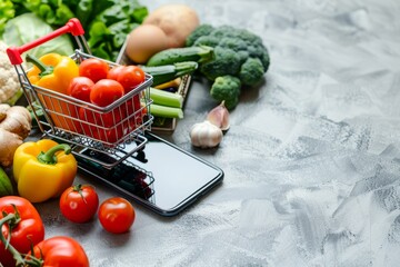 High quality photo of supermarket online shopping list with free shipping via mobile app marketplace