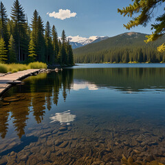 lake in the mountains |"Tranquil Greenery and Clear Waters"
