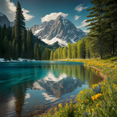 lake in the mountains |"Tranquil Greenery and Clear Waters"

