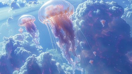 Aquarium jellyfish swimming in the deep blue water