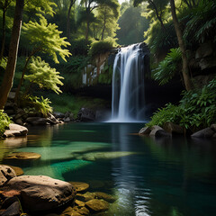 Green Oasis with Cascading Waterfall
