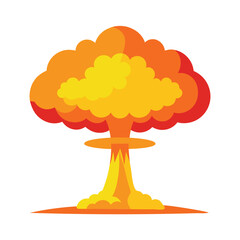 Nuclear explosion cartoon effect. Atomic bomb smoke cloud isolated on white background