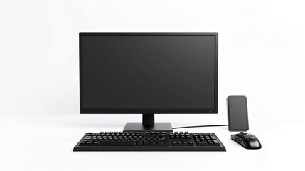 Personal comuter isolated. Display, case, keyboard and mouse. Isolated screen for mockup