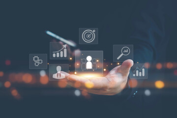 Know your customer (KYC) concept. Finding the target audience of a business, thinking about marketing to find customers, customer service, social media. digital marketing online.