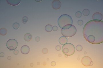 Lots of soap bubbles in the sky at sunset