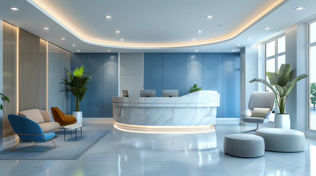 medical office reception, contemporary doctors office with welcoming atmosphere, efficient check-in for patients, and cozy seating in reception area staffed by friendly team