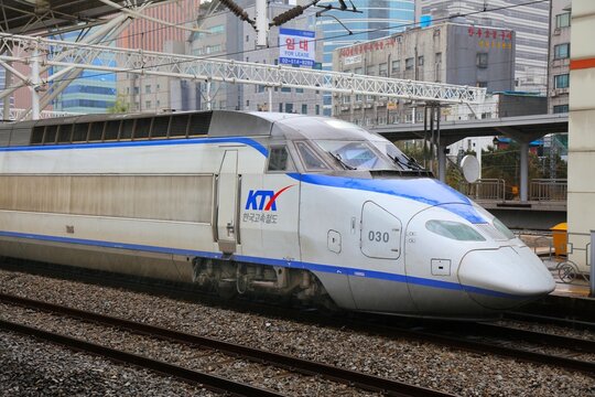 SEOUL, SOUTH KOREA - APRIL 5, 2023: Korail KTX high speed train at Seoul Station.