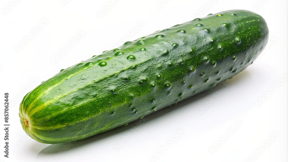 Poster an image of a fresh green cucumber isolated on a white background