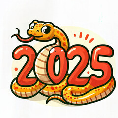 of a snake with the numbers 2025 written on it, cartoon, flat, isolated

