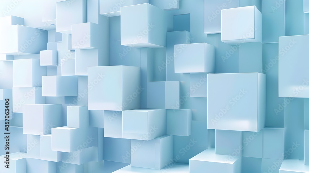 Poster abstract geometric cube patterns in minimalist blue background