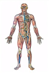 A diagram of the human body showing the muscles.