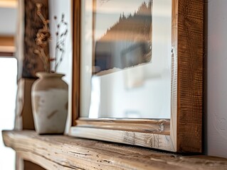 "Close View of a Large Empty Rustic Wooden Landscape Frame in High-Resolution"