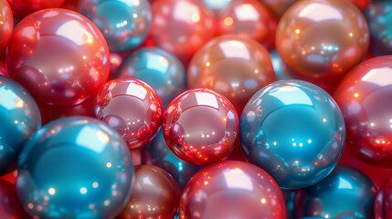 Shiny colored balls abstract background, 3d gold metallic glossy spheres wallpaper.