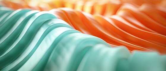 Close-up abstract image of flowing, wavy shapes in teal and orange hues creating a dynamic and harmonious visual texture.
