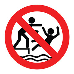 no pushing sign in the swimming pool area