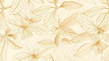 Elegant Botanical Floral Pattern with Lush Tropical Foliage and Ornate Leaves
