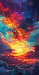 Fototapeta premium Vibrant and colorful abstract clouds in the sky at sunset