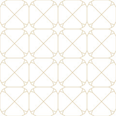 Naklejka premium Linear stars tile seamless pattern. Golden line stars on white diamond pattern. Light geometric celestial background.