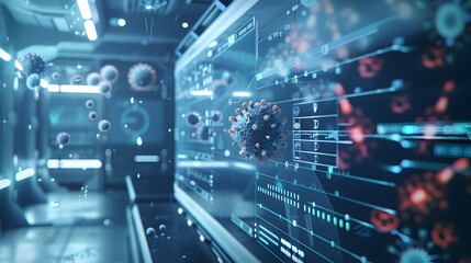 Fototapeta premium Futuristic Digital Technology Abstract Background with Glowing Circuits and Data Visualization