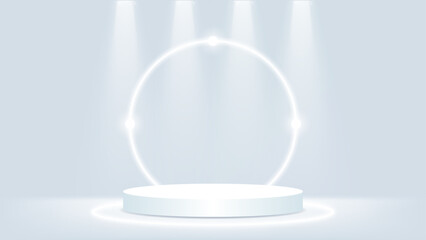shiny white podium with light